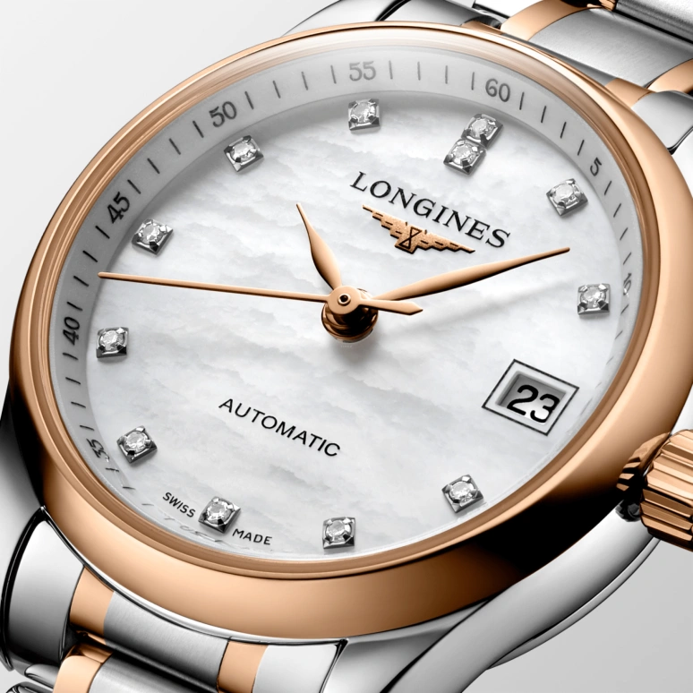Longines,Master 25.50mm,25.50mm,Pink Gold,Stainless Steel,Pink,White,Automatic,Date,40hours,L2,L2.128.5.89.7