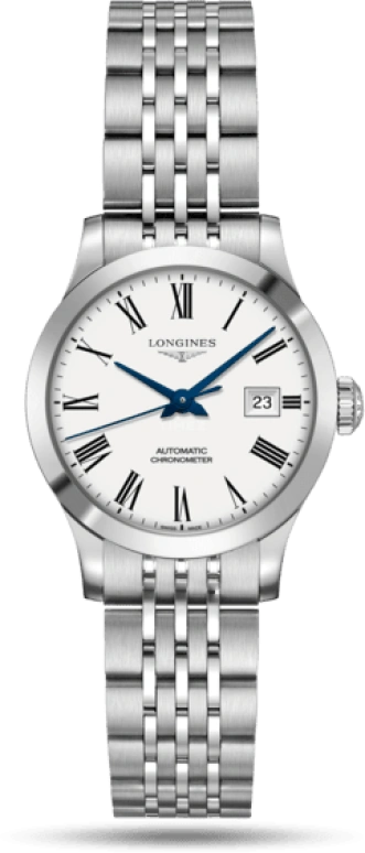 Longines,Record 30mm,30mm,Stainless Steel,White,Automatic,Date,40hours,L2,L2.321.4.11.6