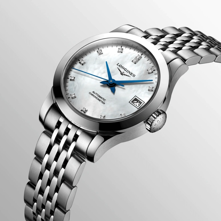Longines,Record 26mm,26mm,Stainless Steel,White,Automatic,Date,40hours,L2,L2.320.4.87.6