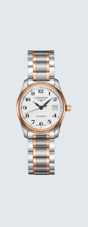 Longines,Master 29mm,29mm,Pink Gold,Stainless Steel,White,Automatic,Date,40hours,L2,L2.257.5.79.7