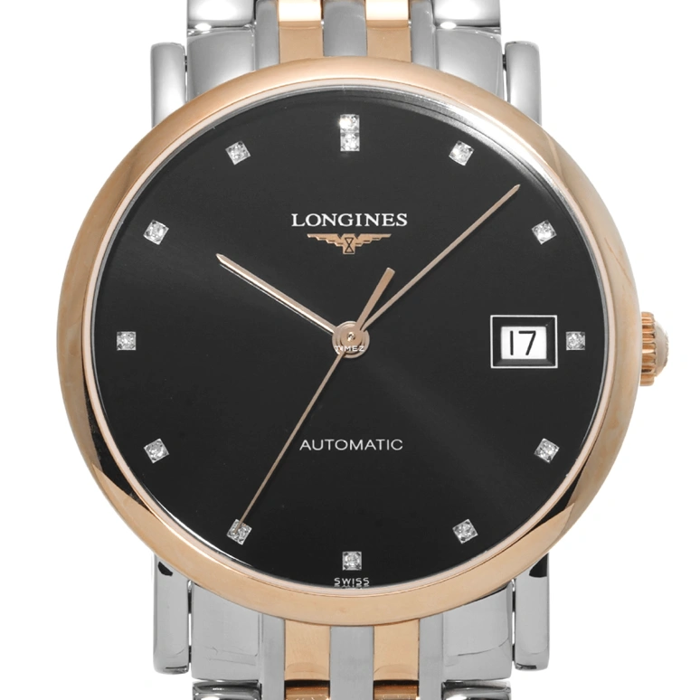 Longines,Elegant 34.50mm,34.50mm,Red Gold,Stainless Steel,Black,Automatic,Day,65hours,L4,L4.809.5.57.7