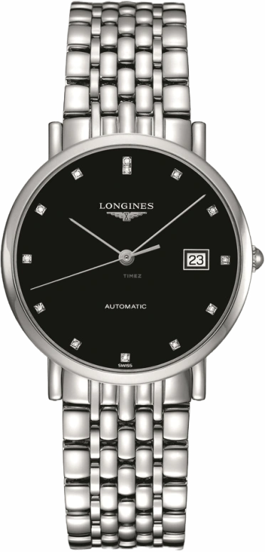 Longines,Elegant 37mm,37mm,Stainless Steel,Black,Automatic,Date,65hours,L4,L4.810.4.57.6