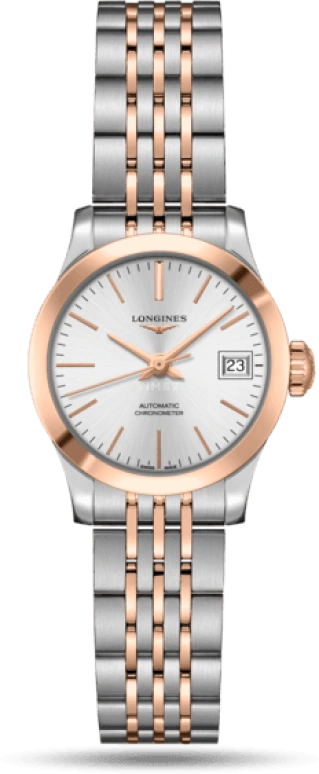 Longines,Record 26mm,26mm,Pink Gold,Stainless Steel,Silver,Automatic,Date,40hours,L2,L2.320.5.72.7
