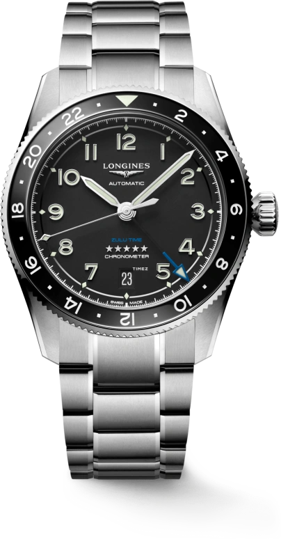 Longines,Spirit 39mm,39mm,Stainless Steel,Black,Automatic,Day,Dule Time,L3,L3.802.4.53.6