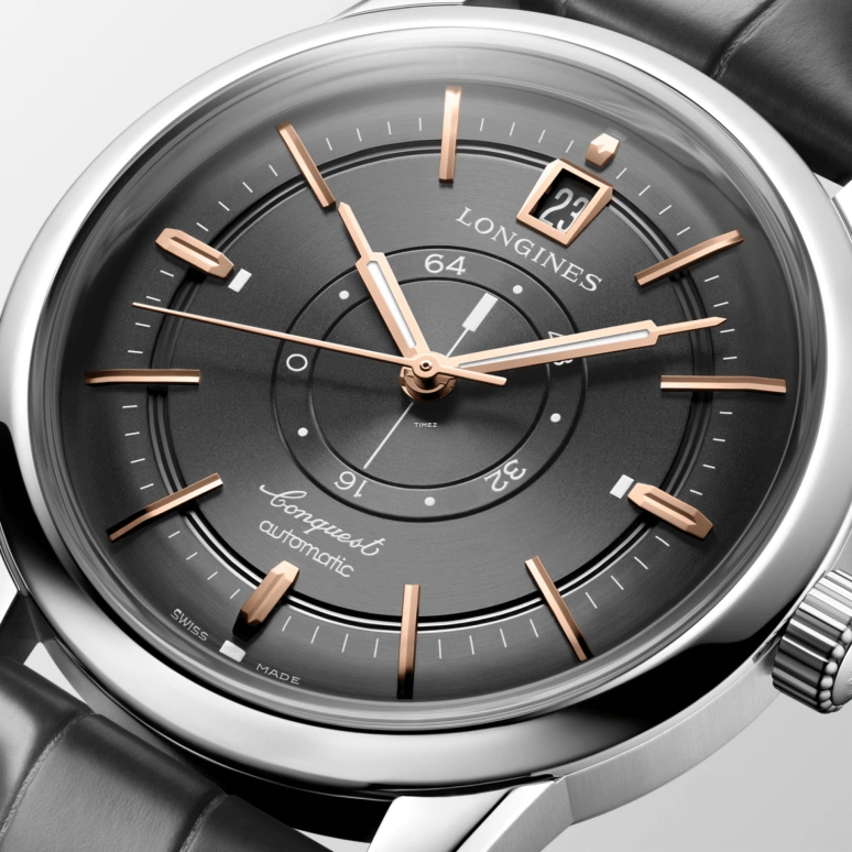 Longines,Conquest Heritage 38mm,38mm,Stainless Steel,Grey,Automatic,Day,Power Reserve Indicator,L1,L1.648.4.62.2