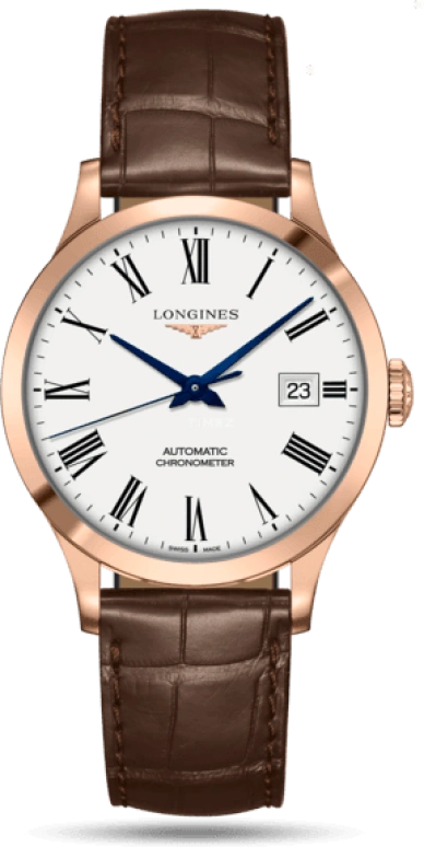Longines,Record 38.50mm,38.50mm,Pink Gold,Stainless Steel,White,Automatic,Date,64hours,L2,L2.820.8.11.2