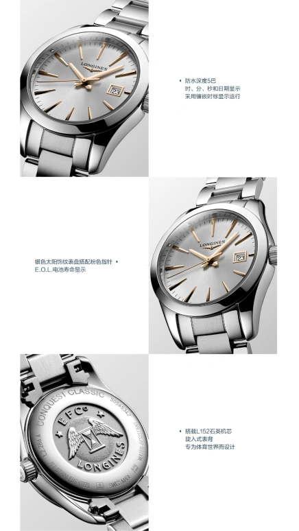 Longines,Conquest Classic 29.50mm,29.50mm,Stainless Steel,Silver,Quartz,Date,Jumping Minutes,L2,L2.286.4.72.6