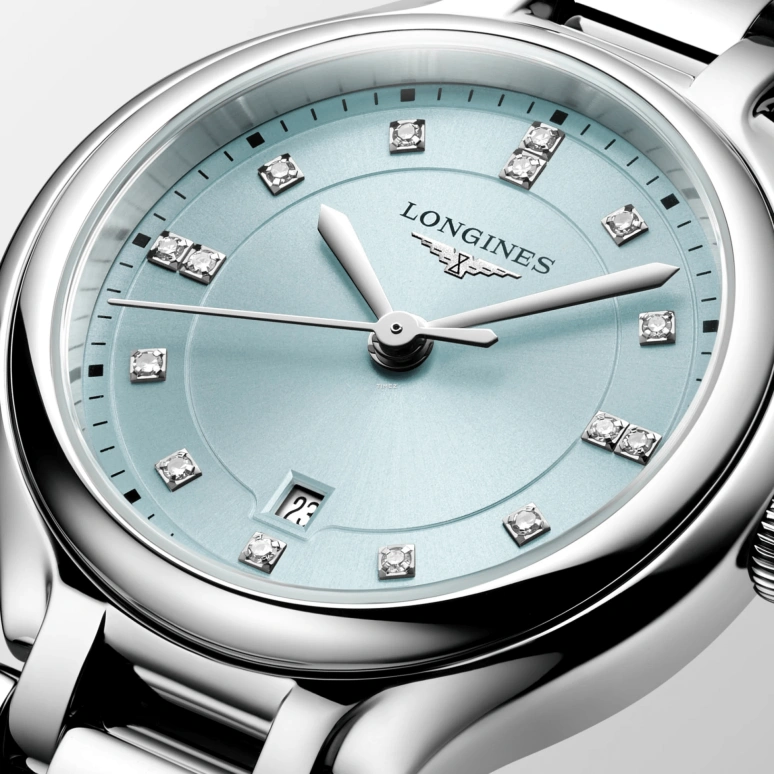 Longines,PrimaLuna 30mm,30mm,Stainless Steel,Ice Blue,Quartz,Day,In-house Caliber,L8,L8.142.4.97.6