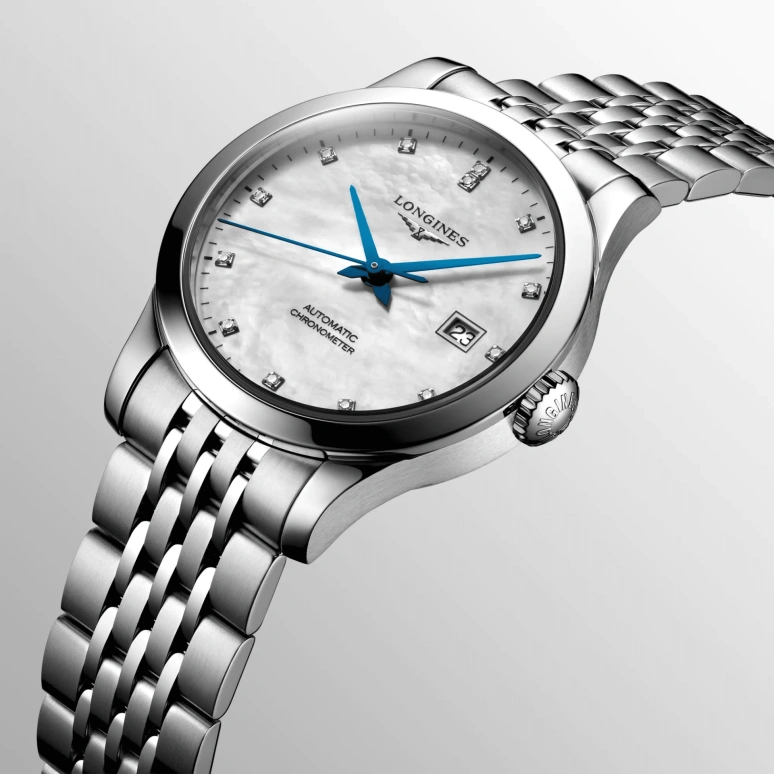 Longines,Record 30mm,30mm,Stainless Steel,White,Automatic,Date,40hours,L2,L2.321.4.87.6