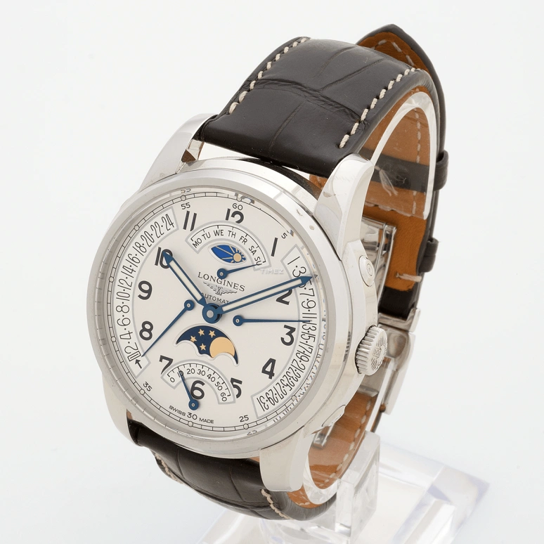 Longines,Saint Imier 44mm,44mm,Stainless Steel,Silver,White,Automatic,Moonphase,Month,Date,Day,48hours,In-house Caliber,L2,L2.764.4.73.2