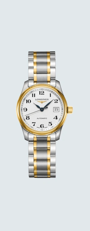 Longines,Master 29mm,29mm,Yellow Gold,Stainless Steel,White,Automatic,Date,40hours,L2,L2.257.5.78.7