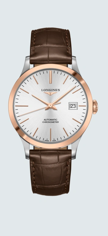 Longines,Record 40mm,40mm,Pink Gold,Stainless Steel,Silver,Automatic,Date,64hours,L2,L2.821.5.72.2