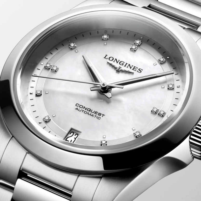 Longines,Conquest 34mm,34mm,Stainless Steel,White,Automatic,Day,72hours,L3,L3.430.4.87.6