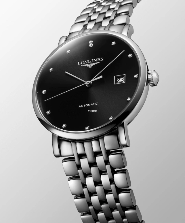Longines,Elegant 39mm,39mm,Stainless Steel,Black,Automatic,Day,65hours,L4,L4.910.4.57.6