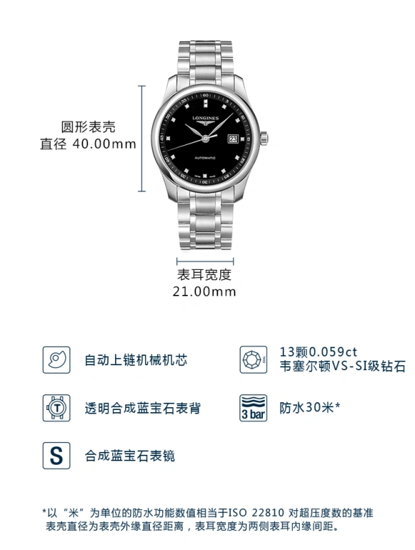 Longines,Master 40mm,40mm,Stainless Steel,Black,Automatic,Date,65hours,L2,L2.793.4.57.6