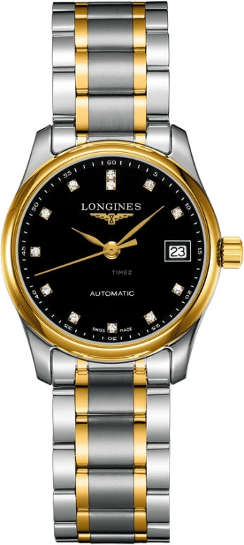 Longines,Master 29mm,29mm,Yellow Gold,Stainless Steel,Black,Automatic,Date,40hours,L2,L2.257.5.57.7
