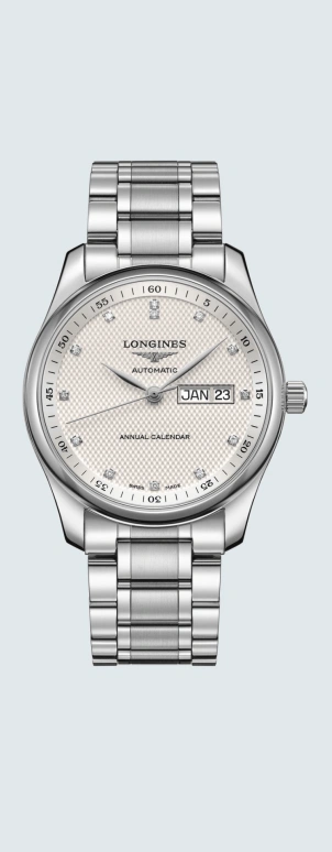 Longines,Master 40mm,40mm,Stainless Steel,Silver,Automatic,Annual Calendar,Month,Date,L2,L2.910.4.77.6