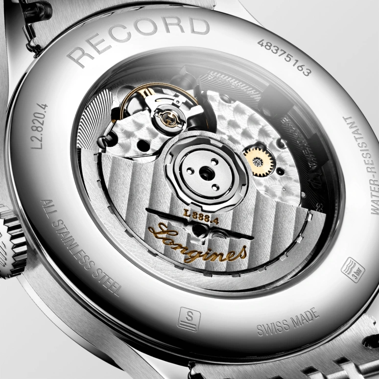 Longines,Record 38.50mm,38.50mm,Stainless Steel,Black,Automatic,Date,64hours,L2,L2.820.4.57.6