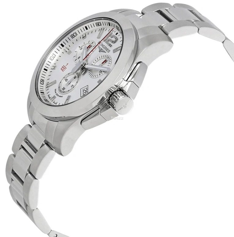 Longines,Conquest 44mm,44mm,Stainless Steel,Silver,Quartz,Chronograph,Day,L3,L3.800.4.76.6