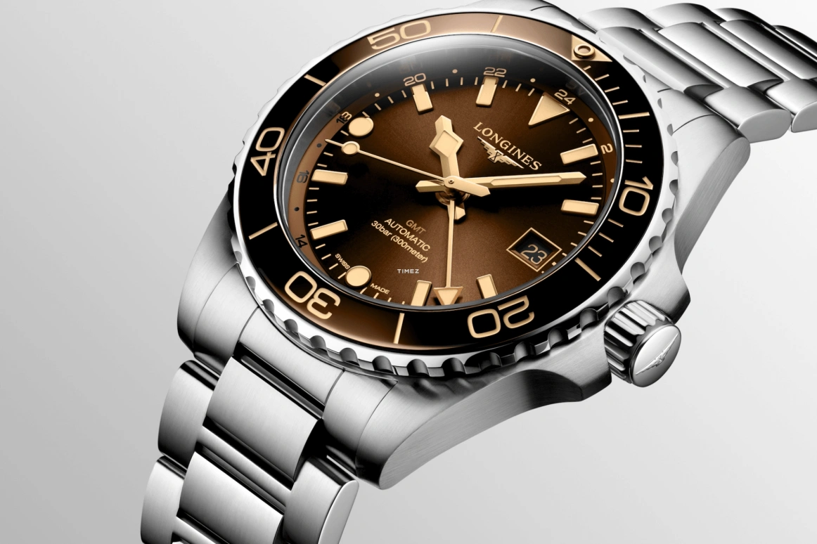 Longines,HydroConquest 41mm,41mm,Stainless Steel,Brown,Automatic,Day,Dule Time,L3,L3.790.4.66.6