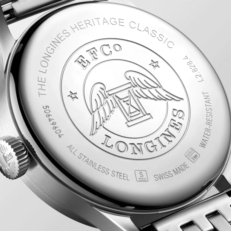Longines,Heritage Classic 38.50mm,38.50mm,Stainless Steel,Black,Automatic,64hours,In-house Caliber,L2,L2.828.4.53.6