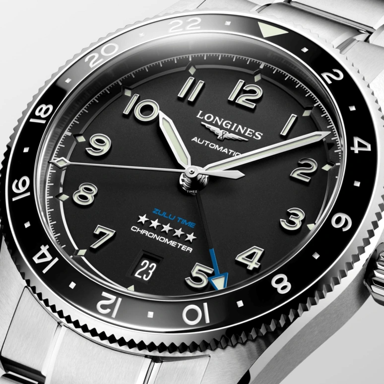 Longines,Spirit 39mm,39mm,Stainless Steel,Black,Automatic,Day,Dule Time,L3,L3.802.4.53.6