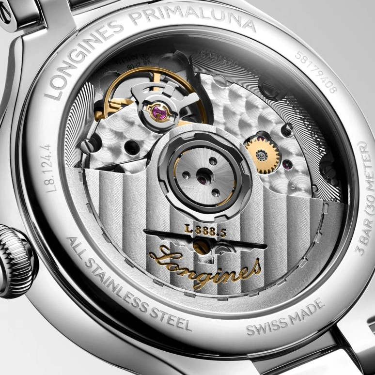 Longines,PrimaLuna 34mm,34mm,Stainless Steel,Silver,Automatic,Day,64hours,L8,L8.124.4.71.2
