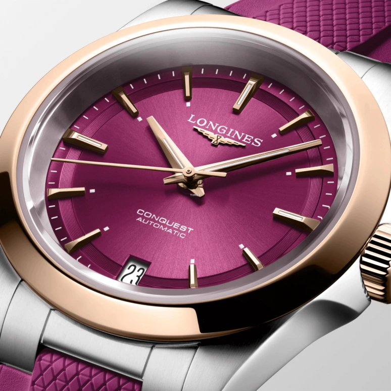 Longines,Conquest 34mm,34mm,Stainless Steel,Purple,Automatic,Day,Anti-magnetic,L3,L3.430.5.98.9