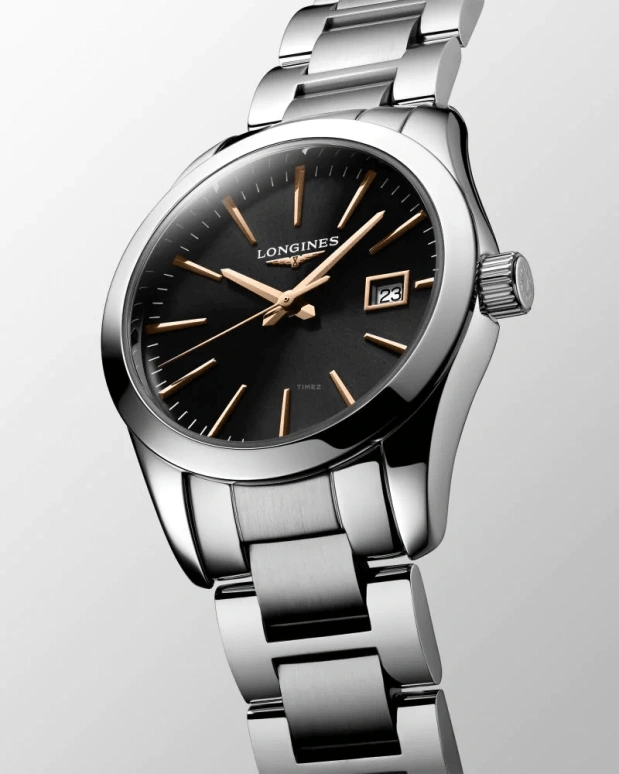 Longines,Conquest Classic 29.50mm,29.50mm,Stainless Steel,Black,Quartz,Date,Jumping Minutes,L2,L2.286.4.52.6