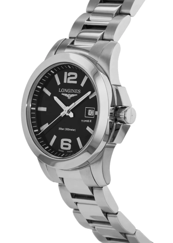 Longines,Conquest 29.50mm,29.50mm,Stainless Steel,Black,Quartz,Day,26280hours,L3,L3.376.4.58.6