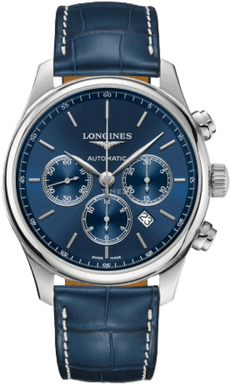 Longines,Master 44mm,44mm,Stainless Steel,Blue,Automatic,Chronograph,Day,Column Wheel,L2,L2.859.4.92.0