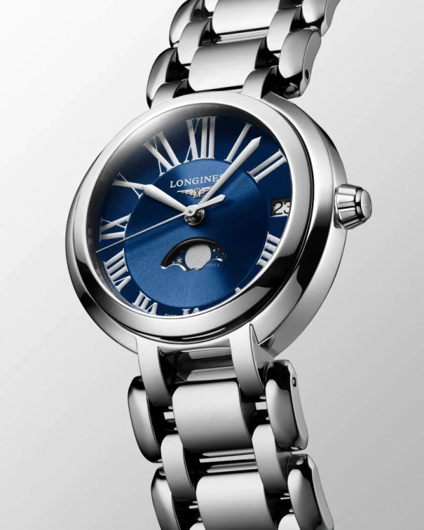 Longines,PrimaLuna 30.50mm,30.50mm,Stainless Steel,Blue,Quartz,Moonphase,Day,L8,L8.115.4.91.6