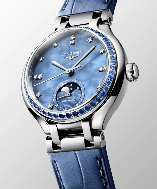 Longines,PrimaLuna 41mm,41mm,Stainless Steel,Blue,Automatic,Moonphase,Day,L8,L8.126.0.97.2