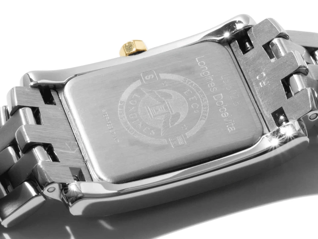 Longines,DolceVita 32x21mm,32x21mm,Yellow Gold,Stainless Steel,White,Quartz,In-house Caliber,Sapphire,Crystal Glass,L5,L5.502.5.29.6