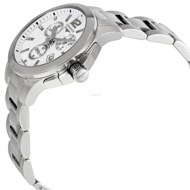Longines,Conquest 36mm,36mm,Stainless Steel,White,Quartz,Chronograph,Day,L3,L3.379.4.16.6