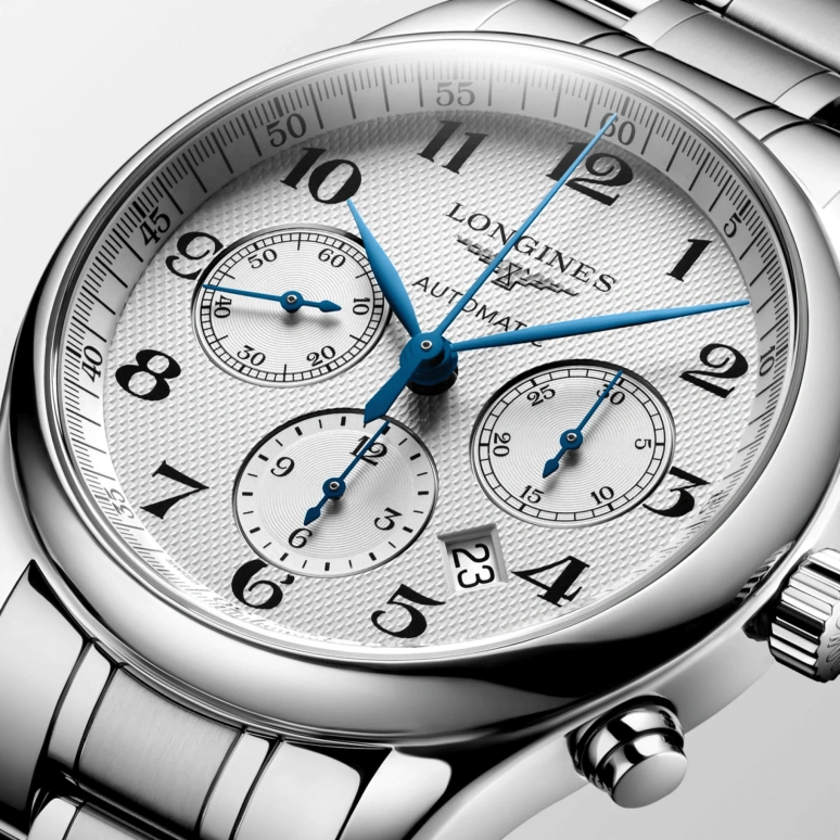 Longines,Master 42mm,42mm,Stainless Steel,Silver,Automatic,Chronograph,Moonphase,Date,Column Wheel,54hours,In-house Caliber,L2,L2.759.4.78.6