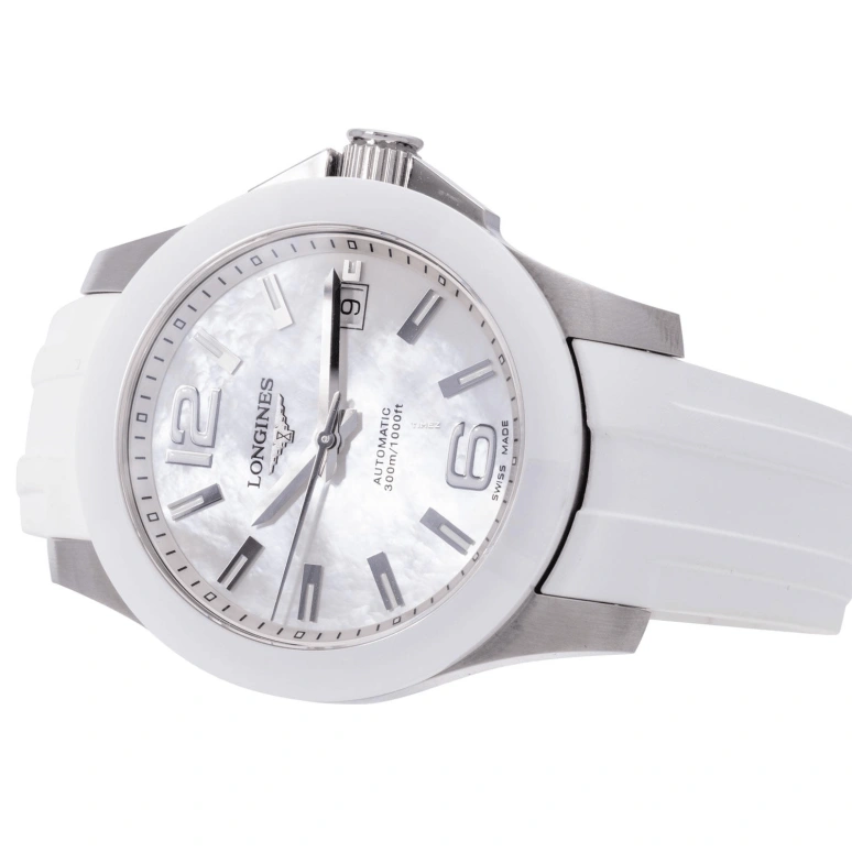 Longines,Conquest 39mm,39mm,Ceramic,Stainless Steel,White,Automatic,Day,38hours,L3,L3.655.4.86.2