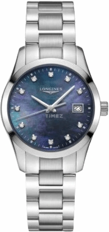 Longines,Conquest Classic 34mm,34mm,Stainless Steel,Black,Quartz,Date,26280hours,L2,L2.386.4.88.6