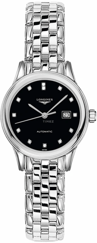 Longines,Flagship 30mm,30mm,Stainless Steel,Black,Automatic,Date,40hours,L4,L4.374.4.57.6