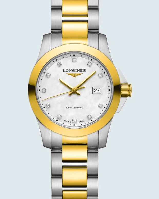 Longines,Conquest 29.50mm,29.50mm,Stainless Steel,White,Quartz,Day,26280hours,L3,L3.376.3.87.7