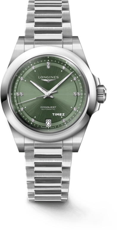 Longines,Conquest 34mm,34mm,Stainless Steel,Green,Automatic,Day,72hours,L3,L3.430.4.07.6