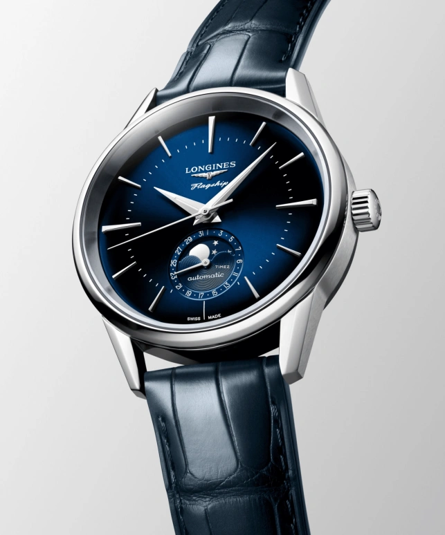 Longines,Flagship 38.50mm,38.50mm,Stainless Steel,Blue,Automatic,Moonphase,Day,L4,L4.815.4.92.2