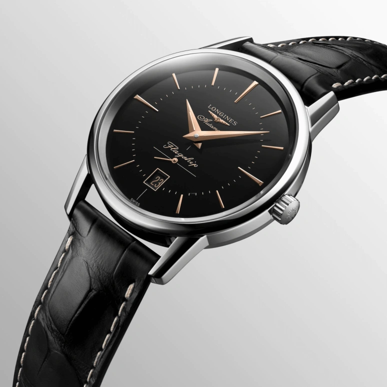 Longines,Heritage Classic 38.50mm,38.50mm,Stainless Steel,Black,Automatic,Date,42hours,L4,L4.795.4.58.0