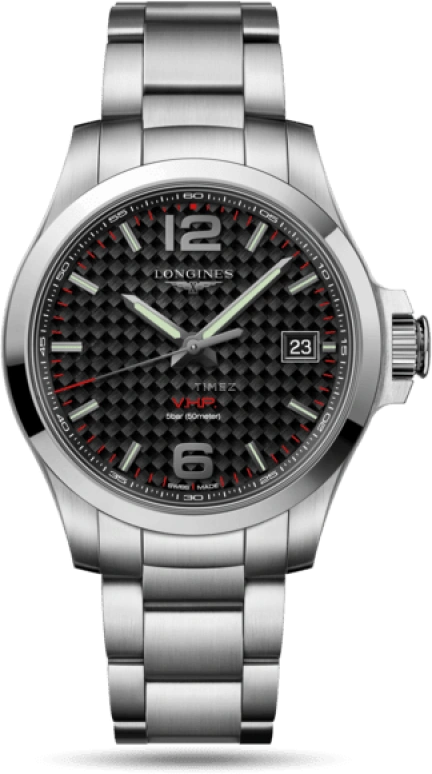 Longines,Conquest V.H.P. 41mm,41mm,Stainless Steel,Black,Quartz,Date,In-house Caliber,L3,L3.716.4.66.6