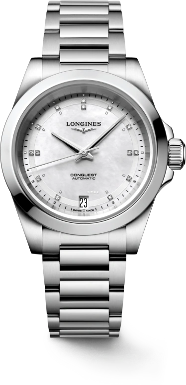 Longines,Conquest 34mm,34mm,Stainless Steel,White,Automatic,Day,72hours,L3,L3.430.4.87.6