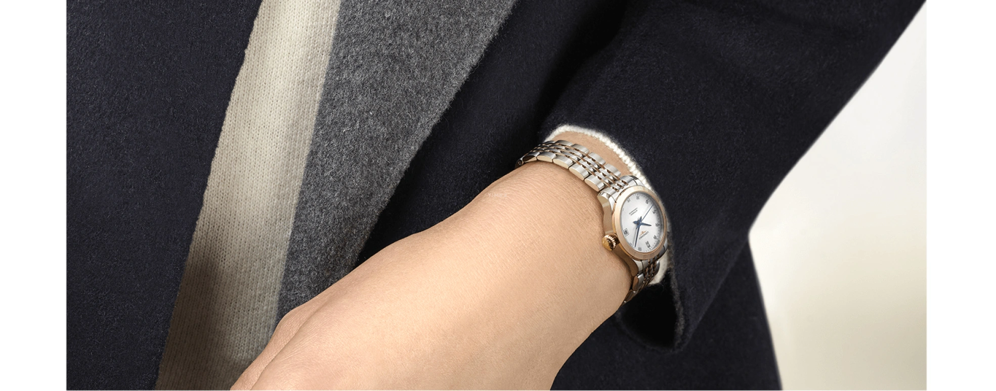 Longines,Record 26mm,26mm,Pink Gold,Stainless Steel,White,Automatic,Date,40hours,L2,L2.320.5.87.7