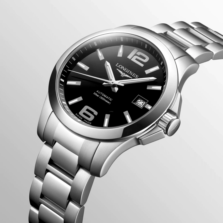 Longines,Conquest 39mm,39mm,Stainless Steel,Black,Automatic,Date,65hours,L3,L3.776.4.58.6