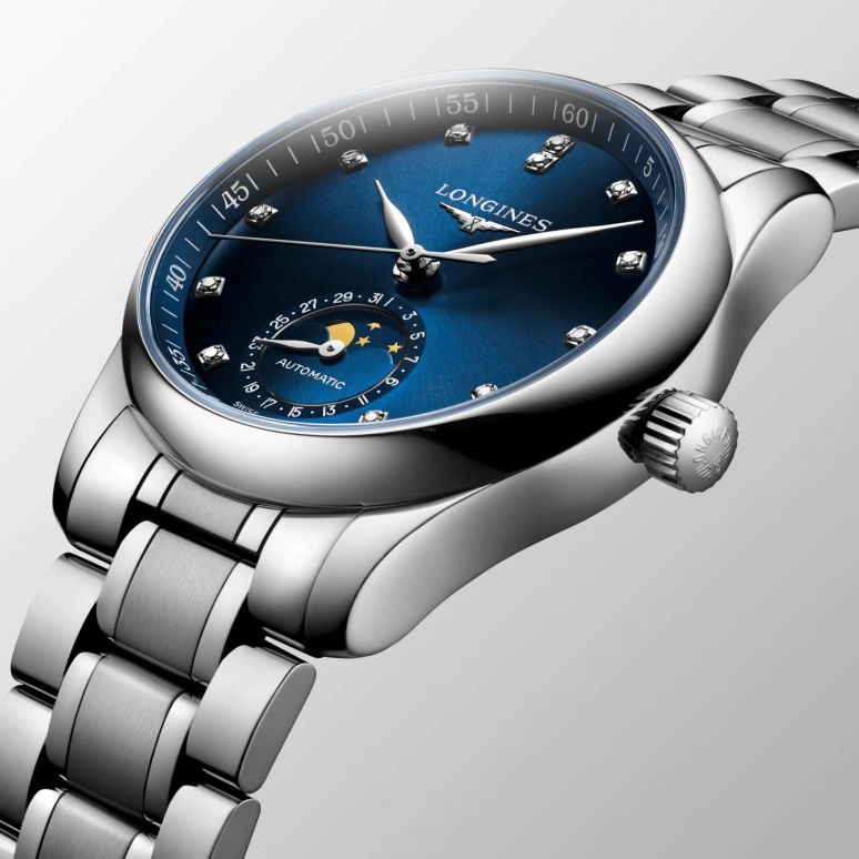 Longines,Master 34mm,34mm,Stainless Steel,Blue,Automatic,Moonphase,Date,L2,L2.409.4.97.6