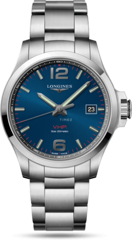 Longines,Conquest V.H.P. 43mm,43mm,Stainless Steel,Blue,Quartz,Date,In-house Caliber,L3,L3.726.4.96.6