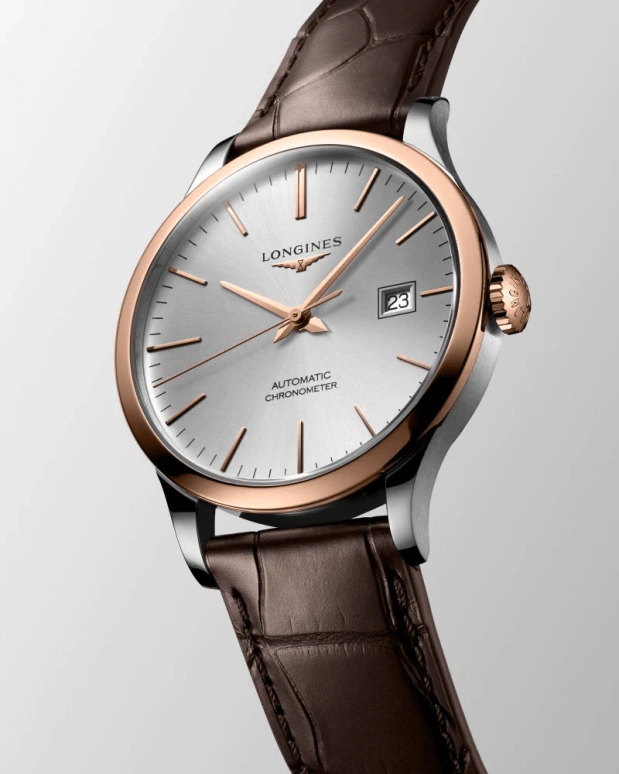 Longines,Record 40mm,40mm,Pink Gold,Stainless Steel,Silver,Automatic,Date,64hours,L2,L2.821.5.72.2